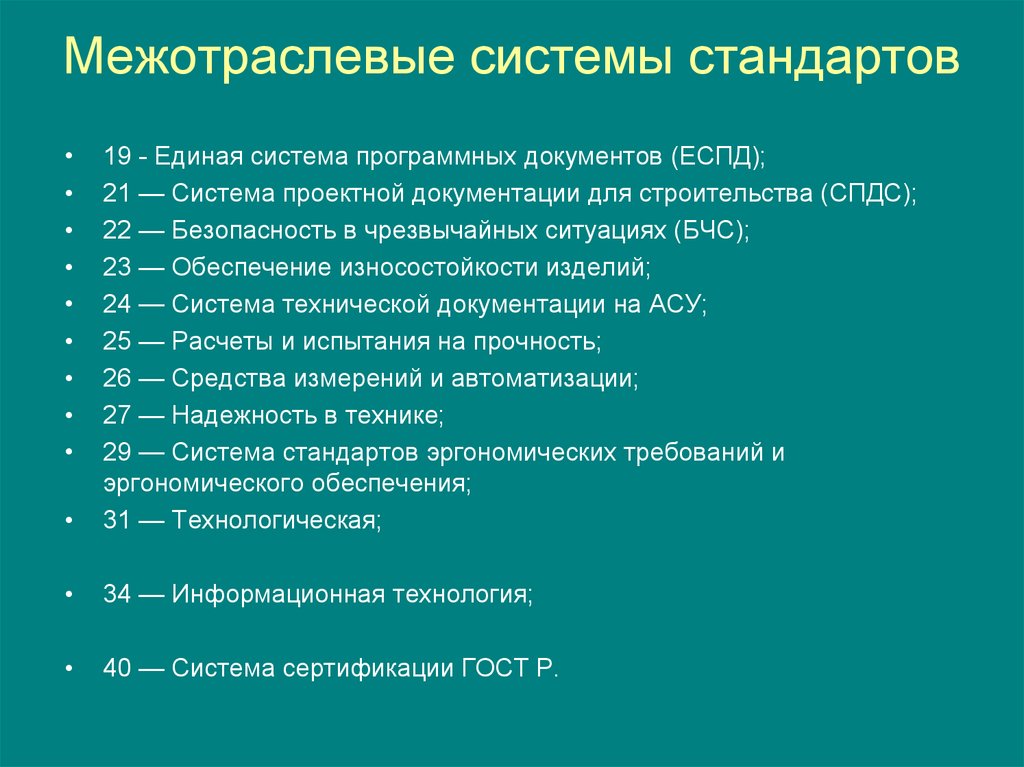 Межотраслевые системы стандартизации презентация