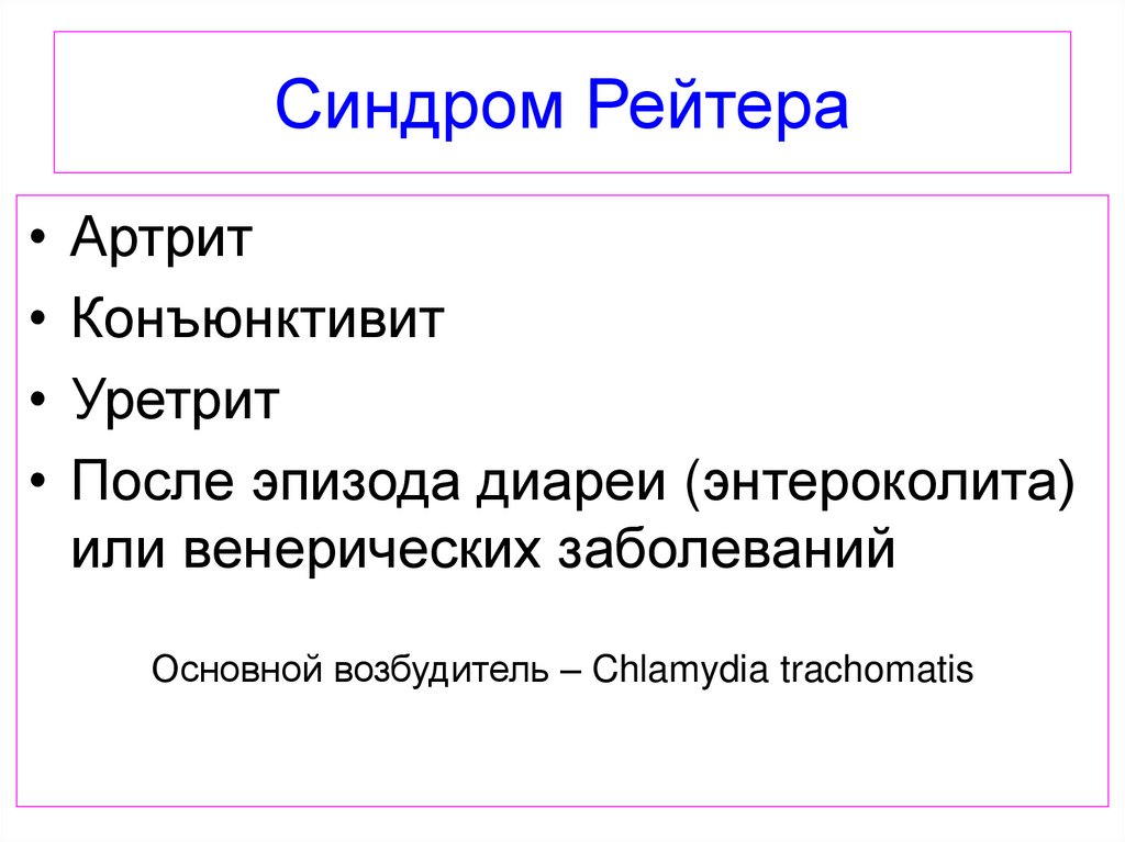 Болезнь рейтера что это. Болезнь Рейтера клинические проявления. Болезнь Рейтера патогенез. Синдром Рейтера хламидии.