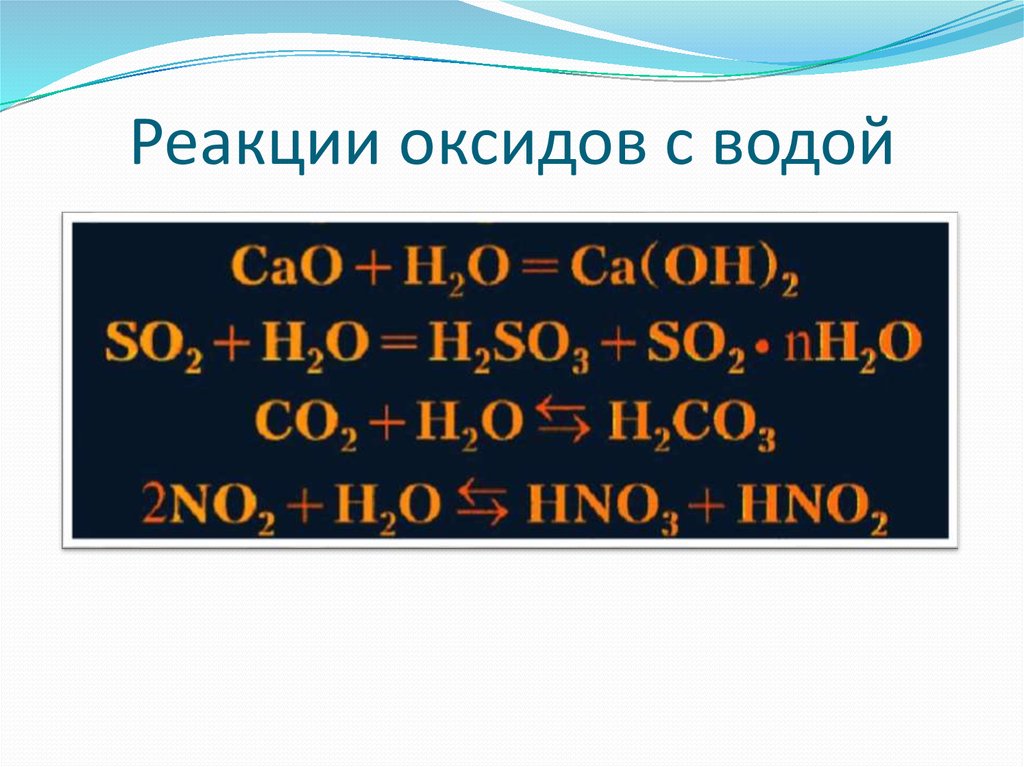 Взаимодействием соответствующего оксида с водой нельзя получить. Реакции оксидов с водой. Взаимодействие оксидов с водой. Уравнения реакций основных оксидов с водой. Взаимодействие основных оксидов с водой.