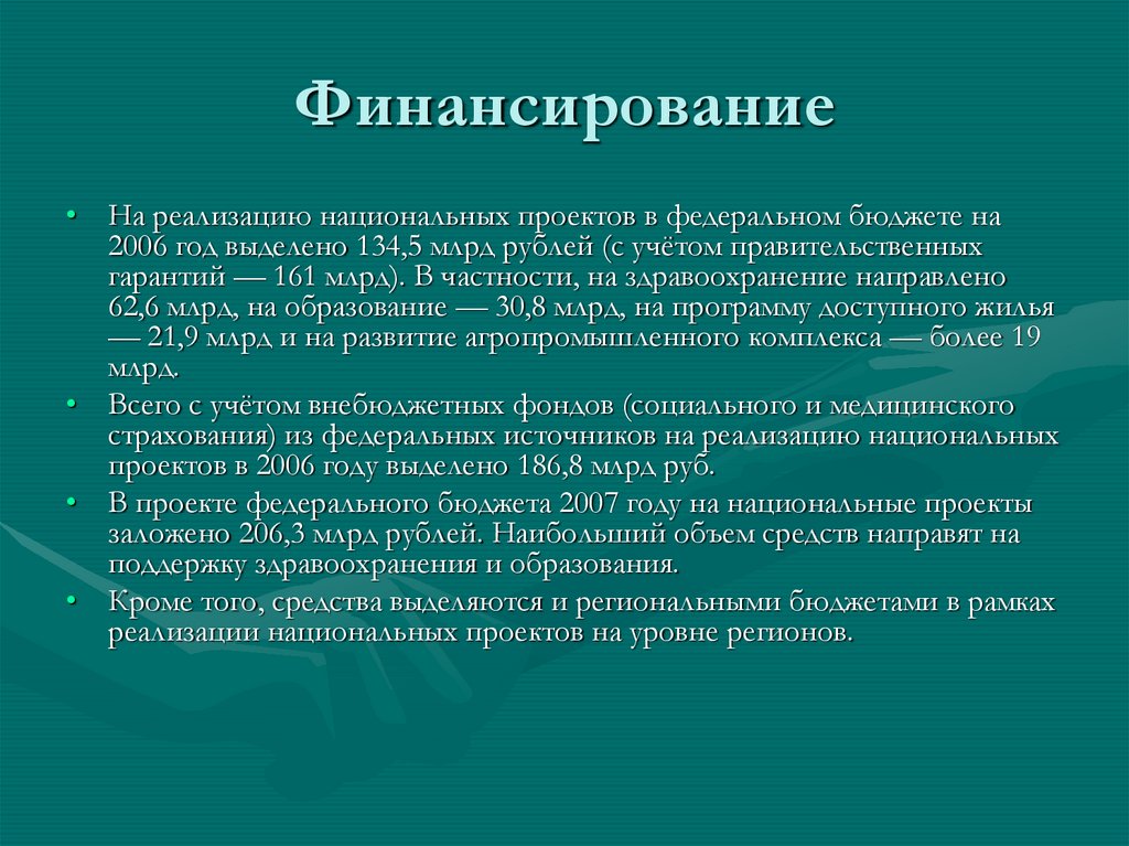 Финансирование национального проекта