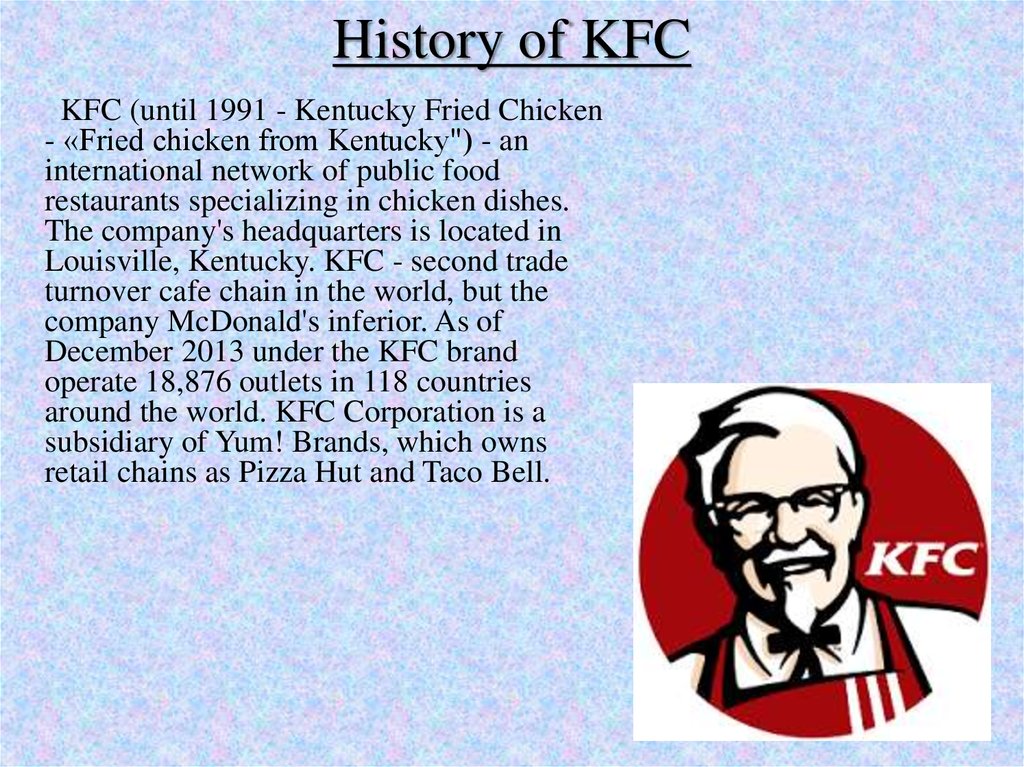 Lịch sử KFC luôn là một chủ đề hấp dẫn đối với những người yêu thích ẩm thực. Từ những ngày đầu thành lập đến hiện nay, KFC luôn mang đến cho khách hàng sự thư giãn và hài lòng. Chúng ta cùng đến với những hình ảnh đầy ấn tượng về lịch sử huyền thoại này.