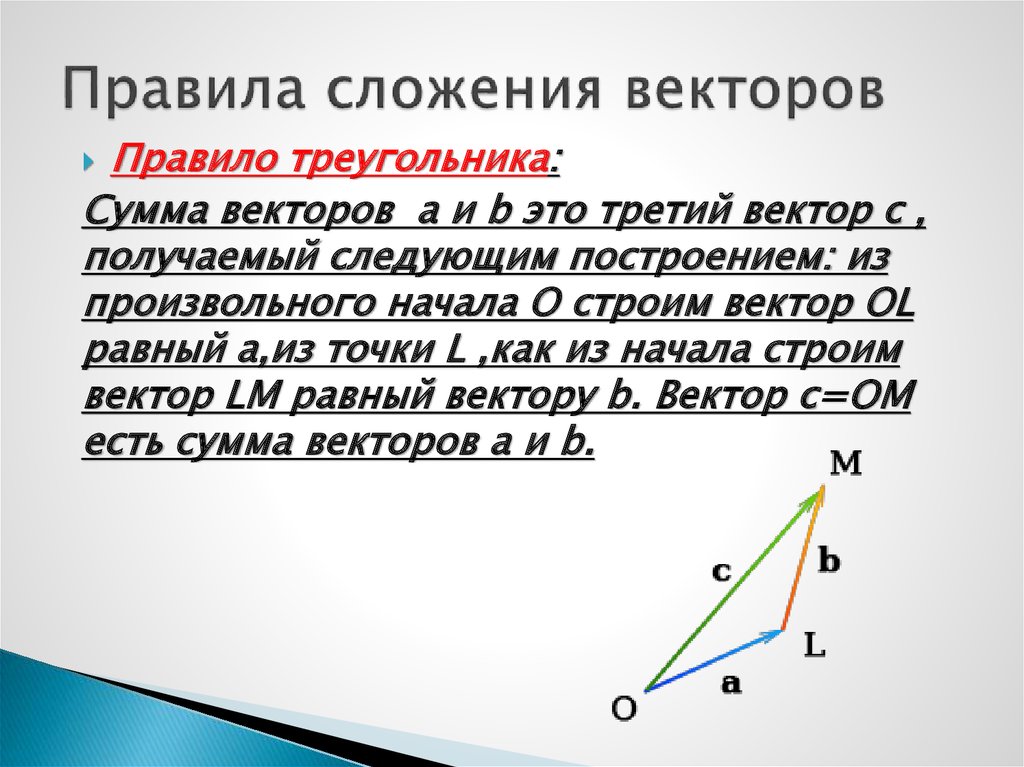 Найти сумму векторов по правилу треугольника