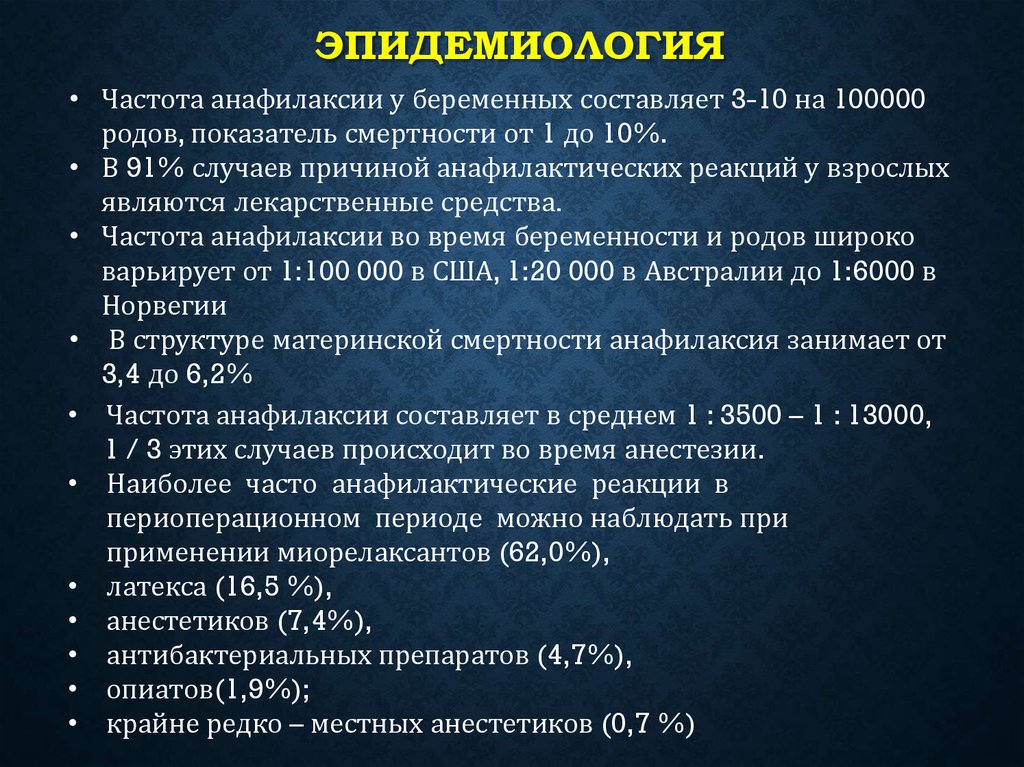 Частота встречаемости анафилаксии в общей популяции составляет