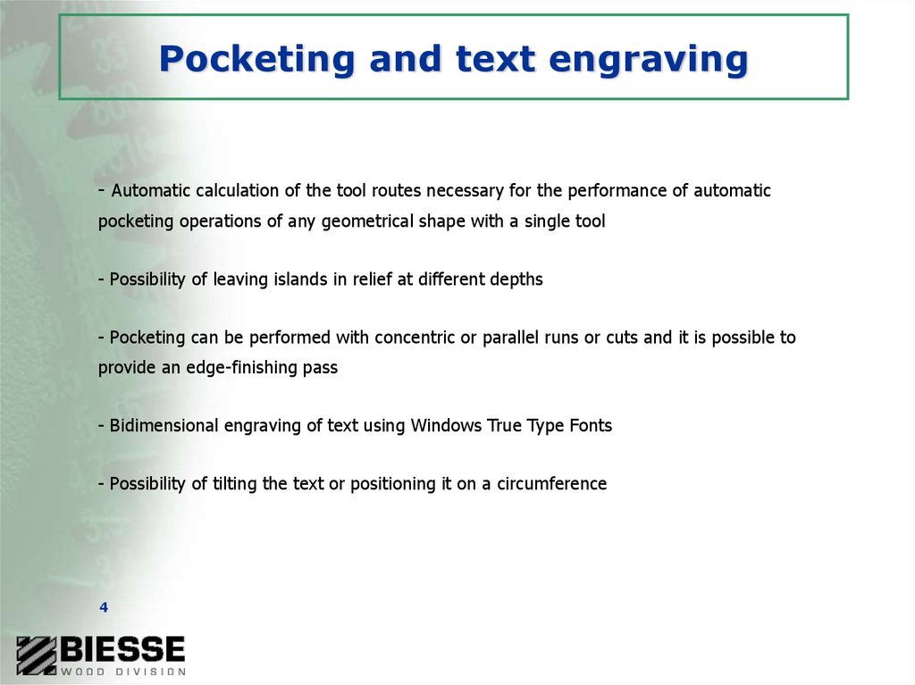 Pocketing and text engraving