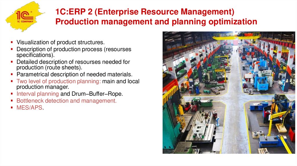 1C:ERP 2 (Enterprise Resource Management) Production management and planning optimization