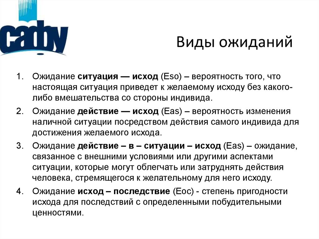 Виды ожиданий. Теория мотивации Хекхаузена. Классификация мотивации по х Хекхаузену. Желаемый исход.