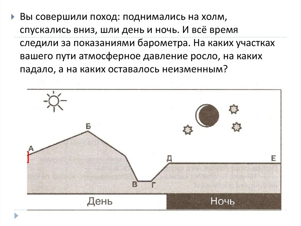 Поднялся на холм. Поднимается на холм. Спускается с возвышенности. Мы поднялись на холм.