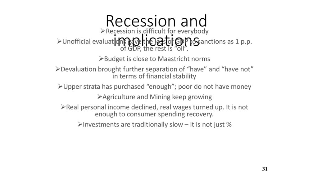 Recession and implications