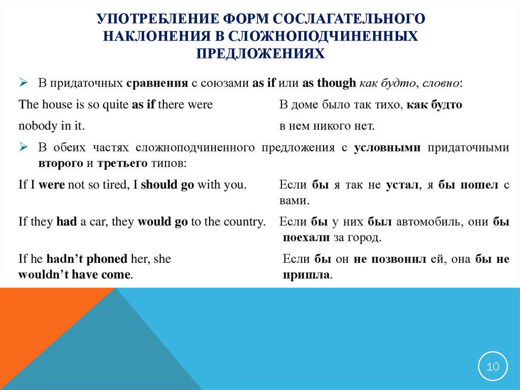 Глаголы в форме условного сослагательного наклонения