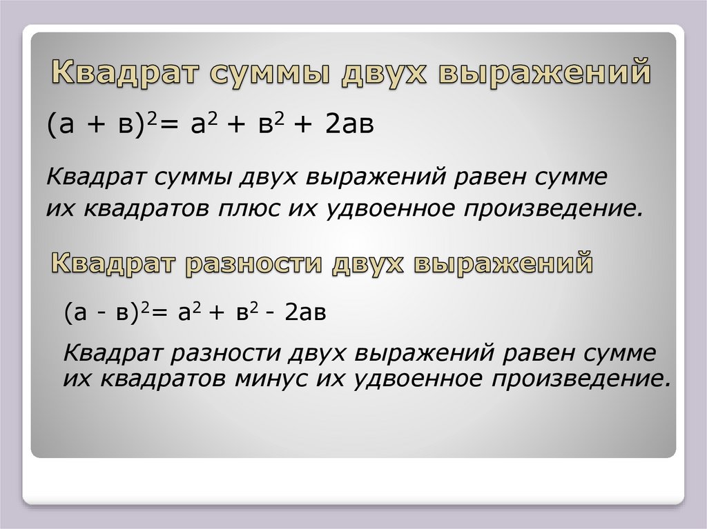 Квадрат суммы и квадрат разности презентация