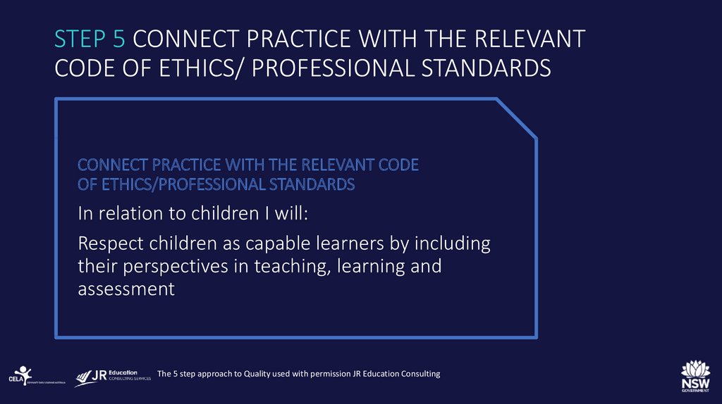 STEP 5 CONNECT PRACTICE WITH THE RELEVANT CODE OF ETHICS/ PROFESSIONAL STANDARDS