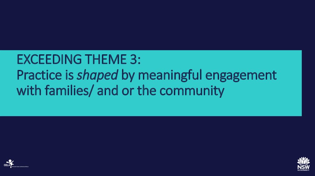 EXCEEDING THEME 3: Practice is shaped by meaningful engagement with families/ and or the community