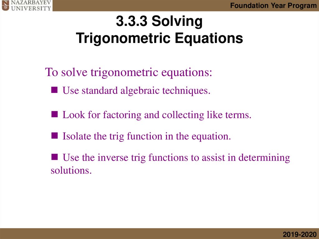 3.3.3 Solving Trigonometric Equations