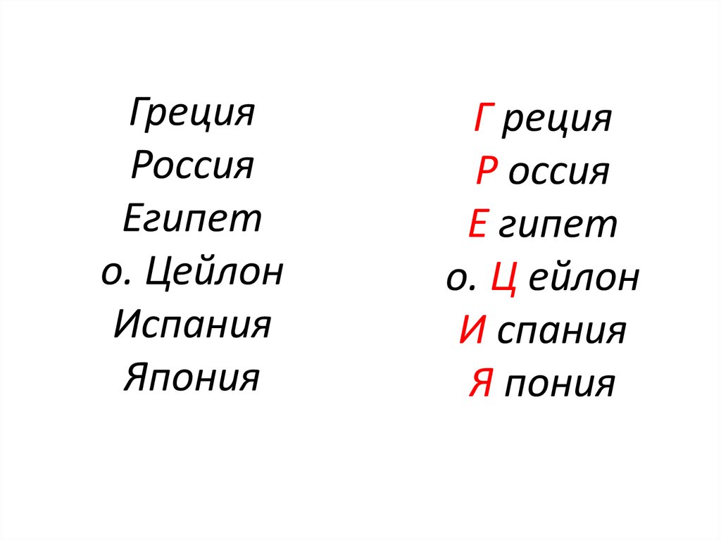 Греция Россия Египет о. Цейлон Испания Япония