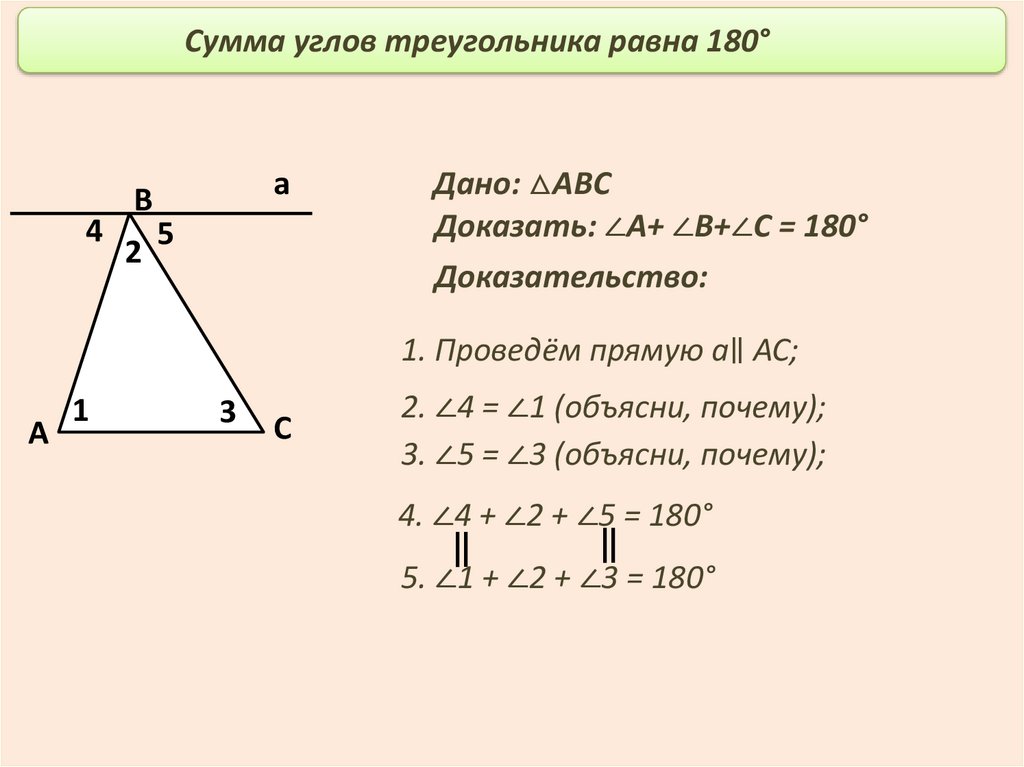 Докажите что сумма углов. Сумма углов треугольника. Сумма углов треугольника слайд. Сумма углов треугольника 180 доказательство. Сумма углов треугольника самостоятельная работа 7 класс.