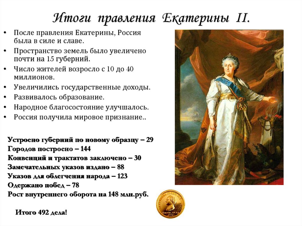 История россии 8 класс правление екатерины 2. Результаты правления Екатерины 2. Итоги Екатерины 2.