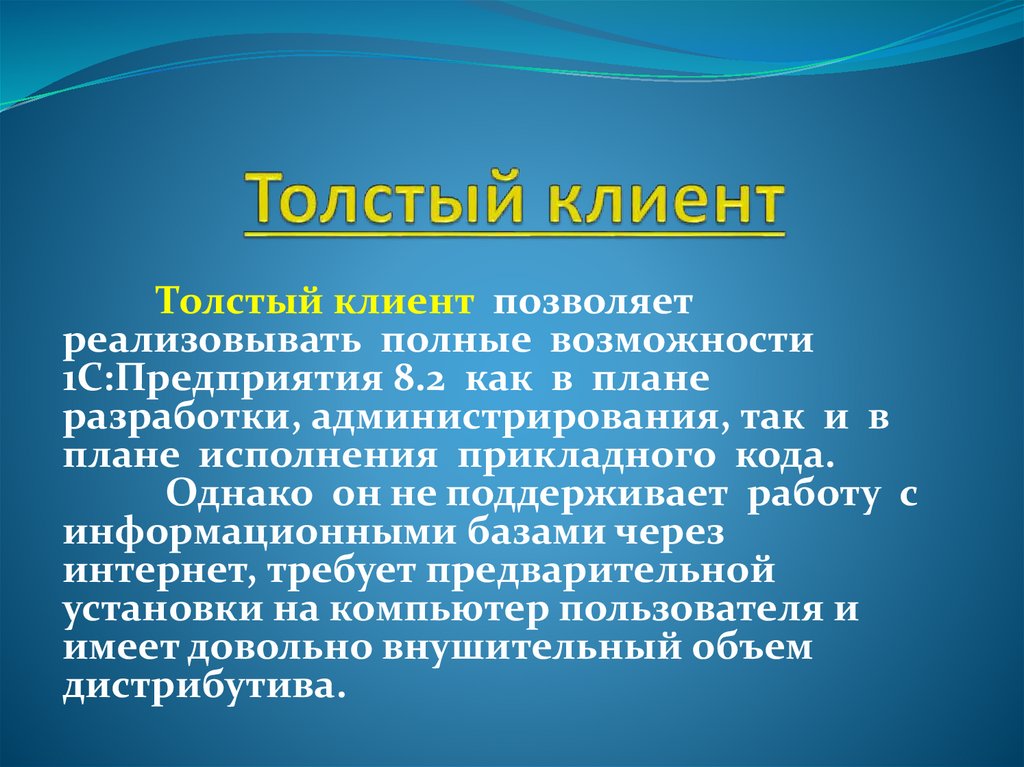 Толстый клиент. Толстый и тонкий клиент. Функции Толстого клиента. Пример Толстого клиента.