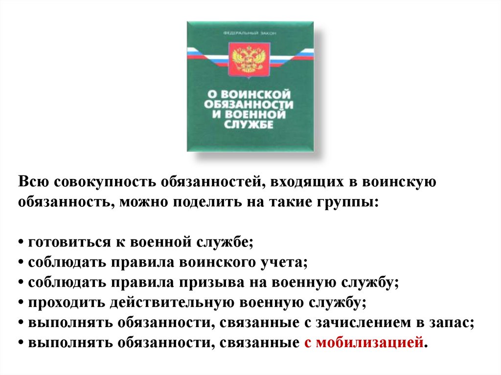 План воинская обязанность как одна из конституционных обязанностей