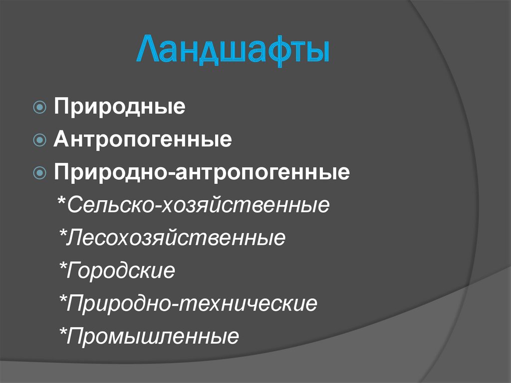 Таблица антропогенные ландшафты