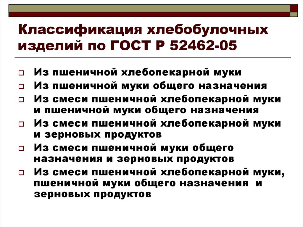 Классификация хлебобулочных изделий по ГОСТ Р 52462-05