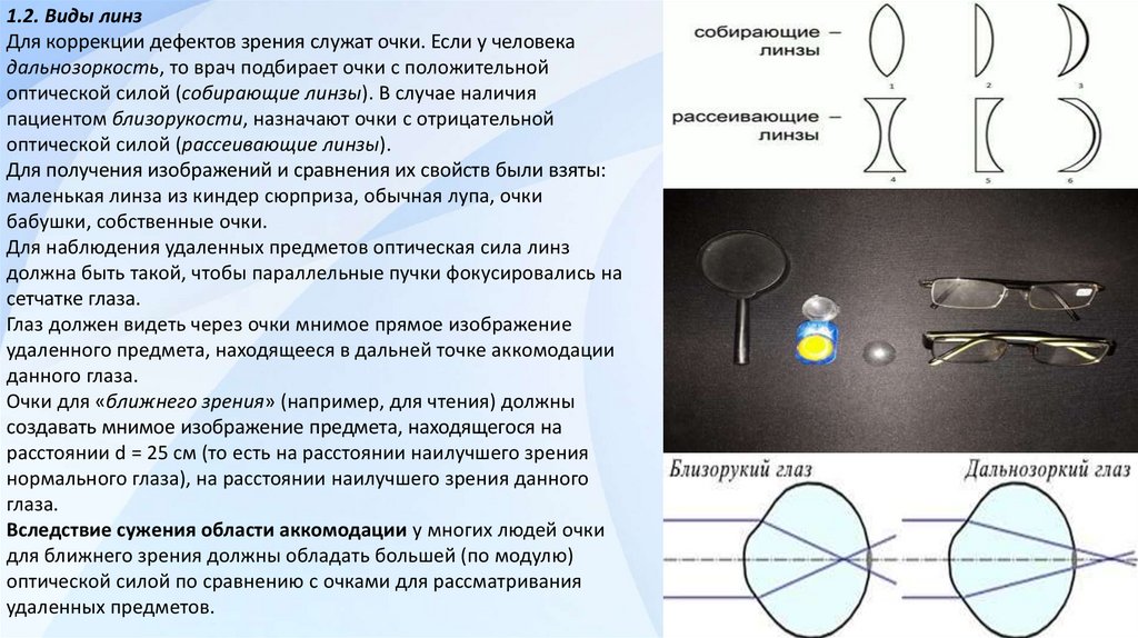 Изображение удаленного предмета. Типы линз для очков. Собирающие и рассеивающие линзы для очков. Перфорационные очки презентация. Типы линз для очков для зрения.