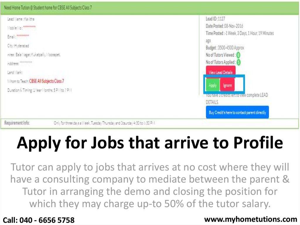 Apply for Jobs that arrive to Profile
