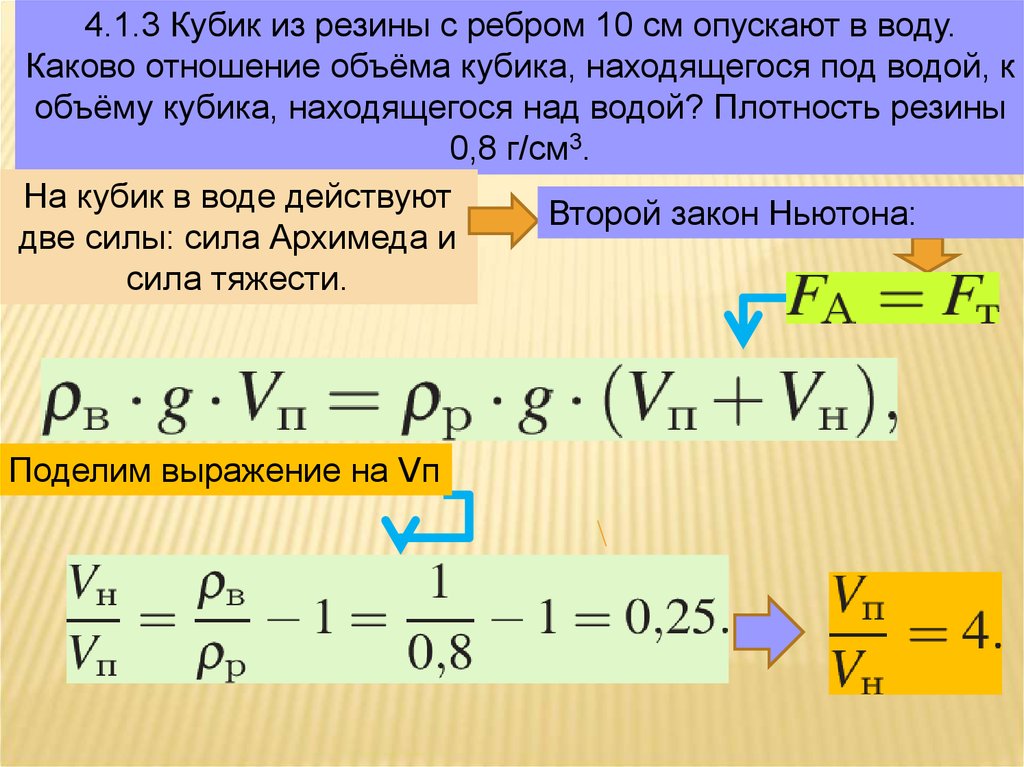 См опускают. Отношение объема кубика находящегося под водой. Закон сохранения импульса, второй закон Ньютона в импульсной форме. Кубик над водой и под водой отношение объемов. Отношение объемов.