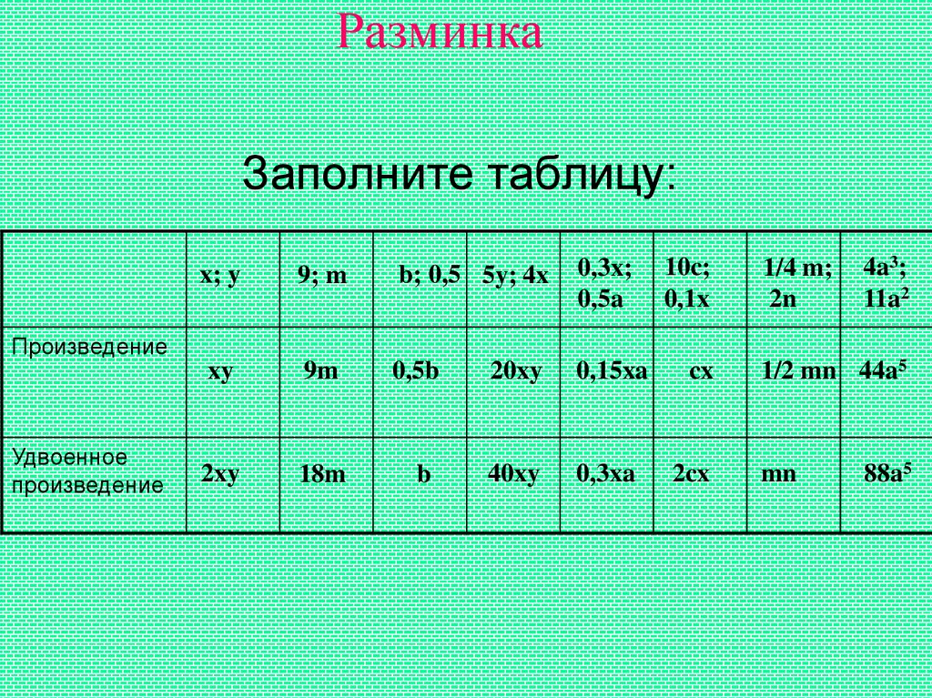 Заполни таблицу у 1 х