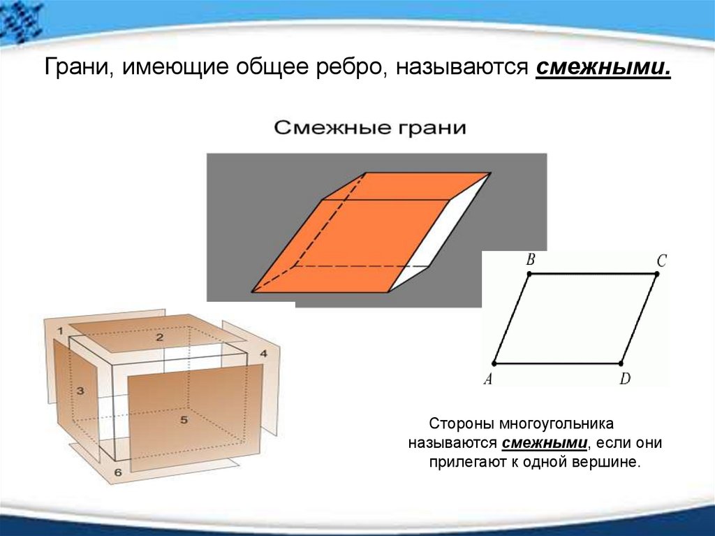 Грани имеют. Две грани параллелепипеда имеющие общее ребро называются. Две грани параллелепипеда, имеющие общее ребро, называются смежными.. Грани имеющие общее ребро. Грани Куба имеющие общее ребро называются соседними.