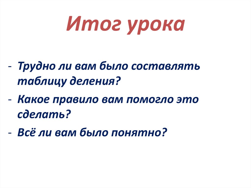 Итог урока. Итог урока дополнение.