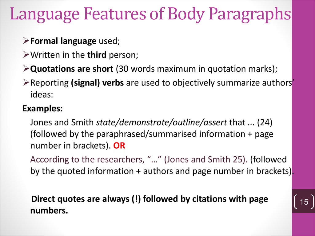 Language Features of Body Paragraphs