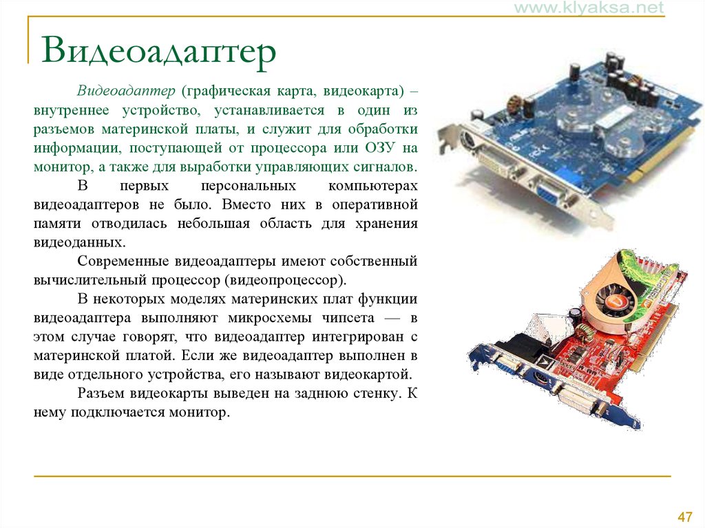 Устройство видеокарты. Видеоадаптеры (графическая карта, видеокарта). Видеоадаптер материнской платы что это. Видеокарта (графическая карта) это. Выводы видеокарты.