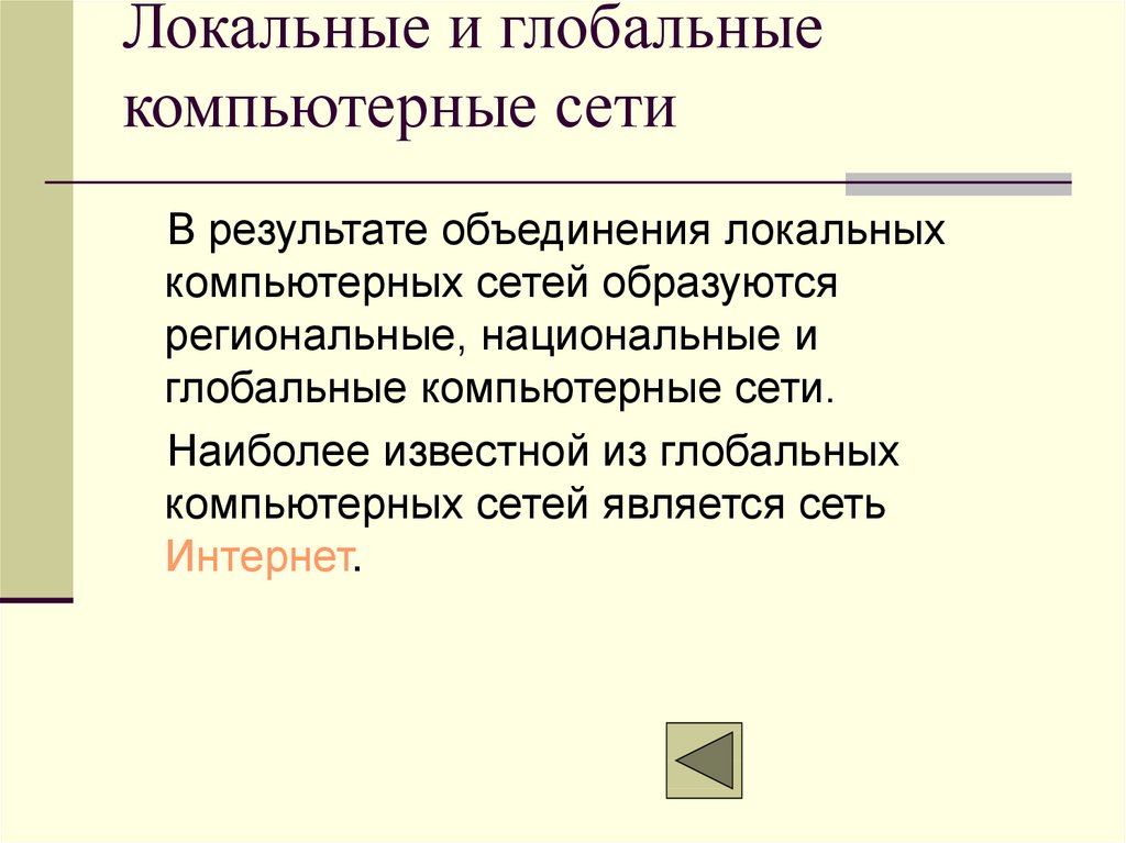 Презентация на тему локальные и глобальные компьютерные сети