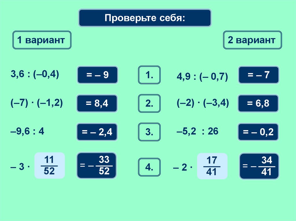 Действия с положительными и отрицательными числами - online presentation