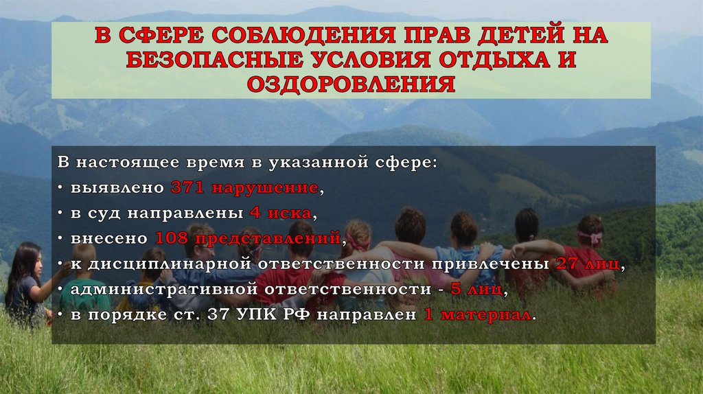 В сфере соблюдения прав детей на безопасные условия отдыха и оздоровления