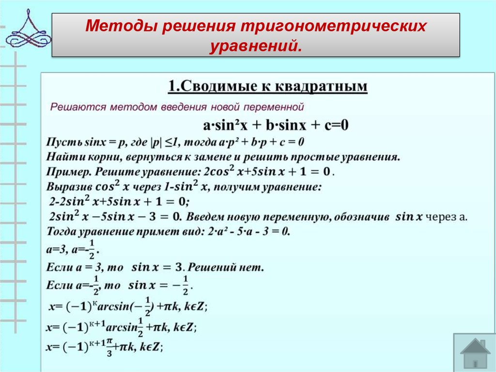 Методы решения тригонометрических уравнений проект презентация