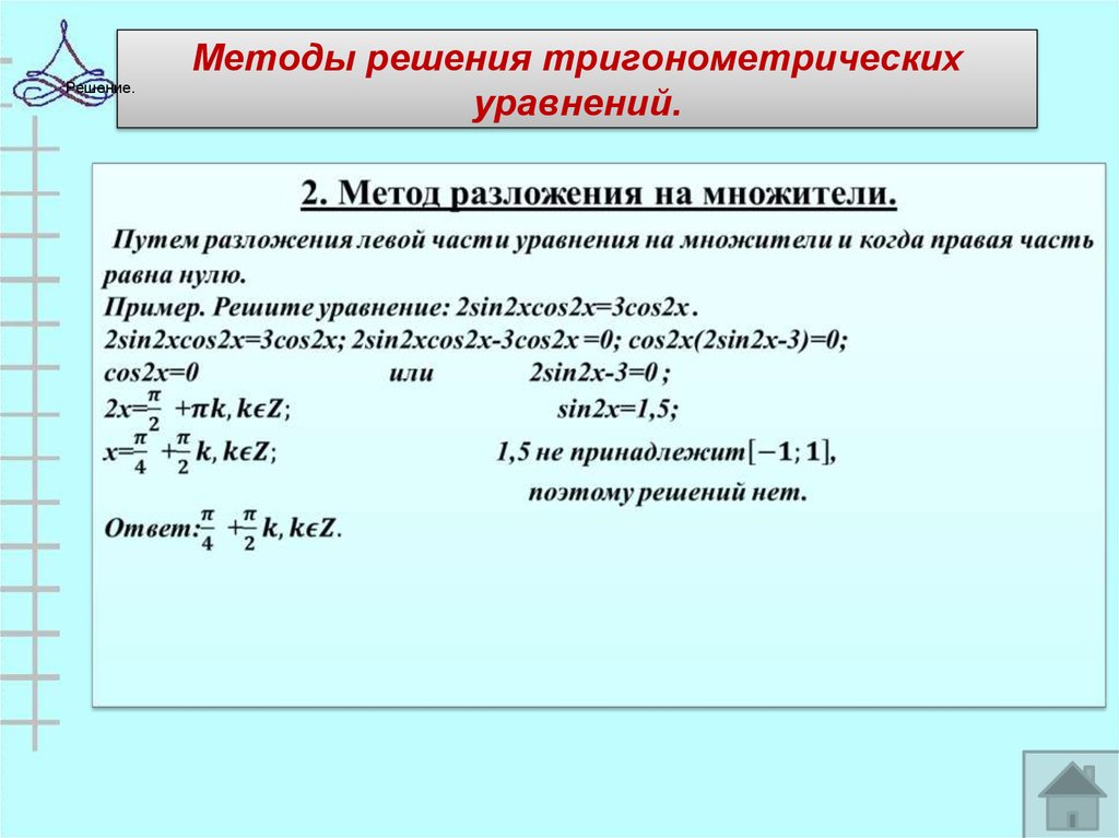 Методы решения тригонометрических уравнений.