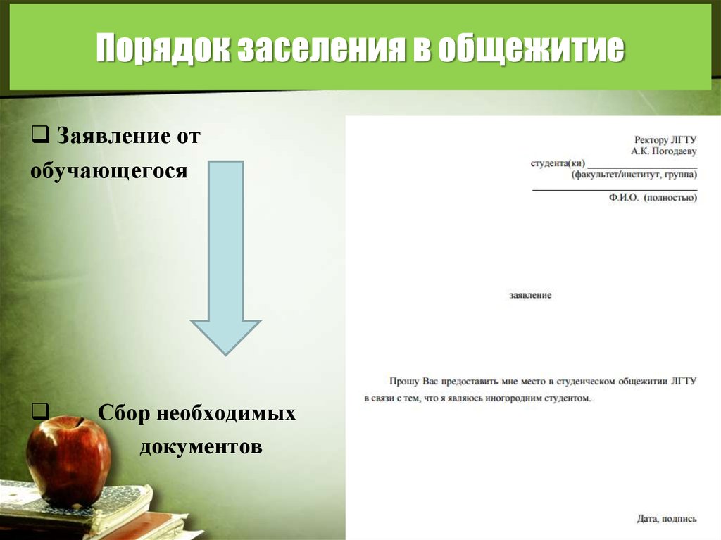 Ходатайство на комнату в общежитие образец