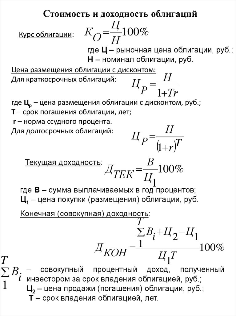 Стоимость и доходность облигаций