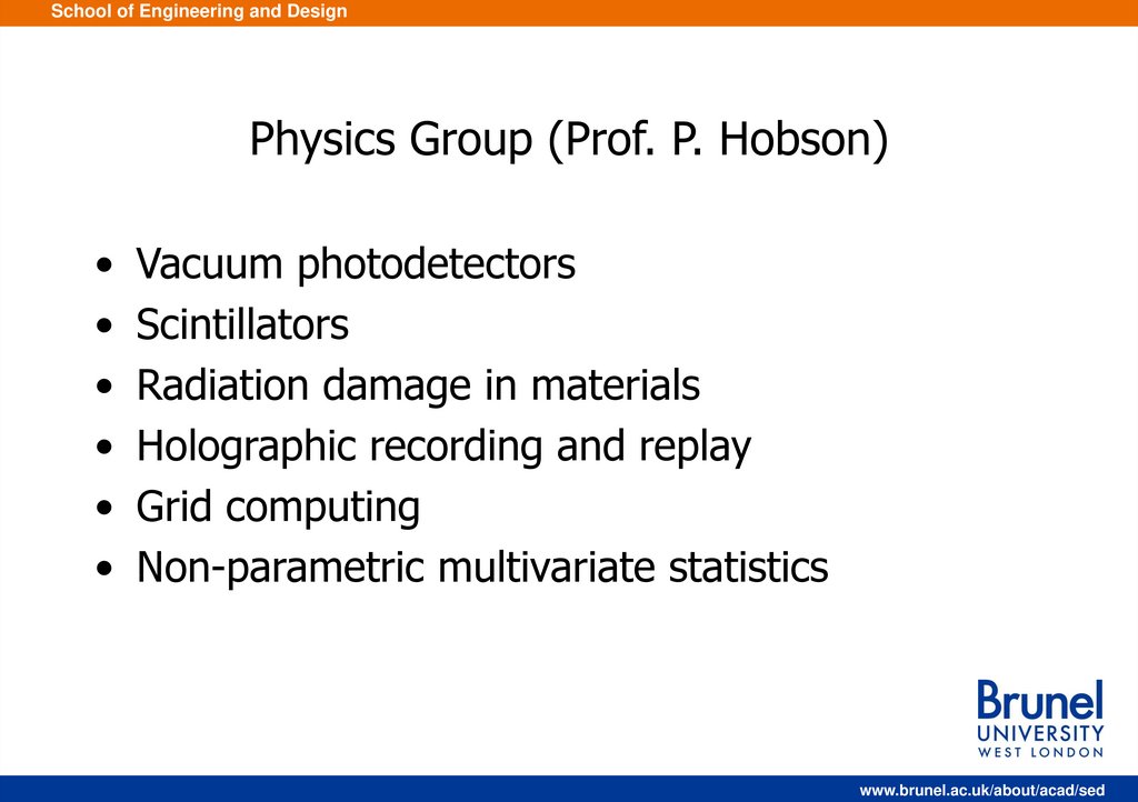 Physics Group (Prof. P. Hobson)