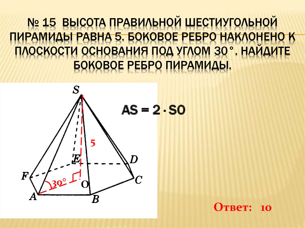Высота правильной шестиугольной пирамиды.