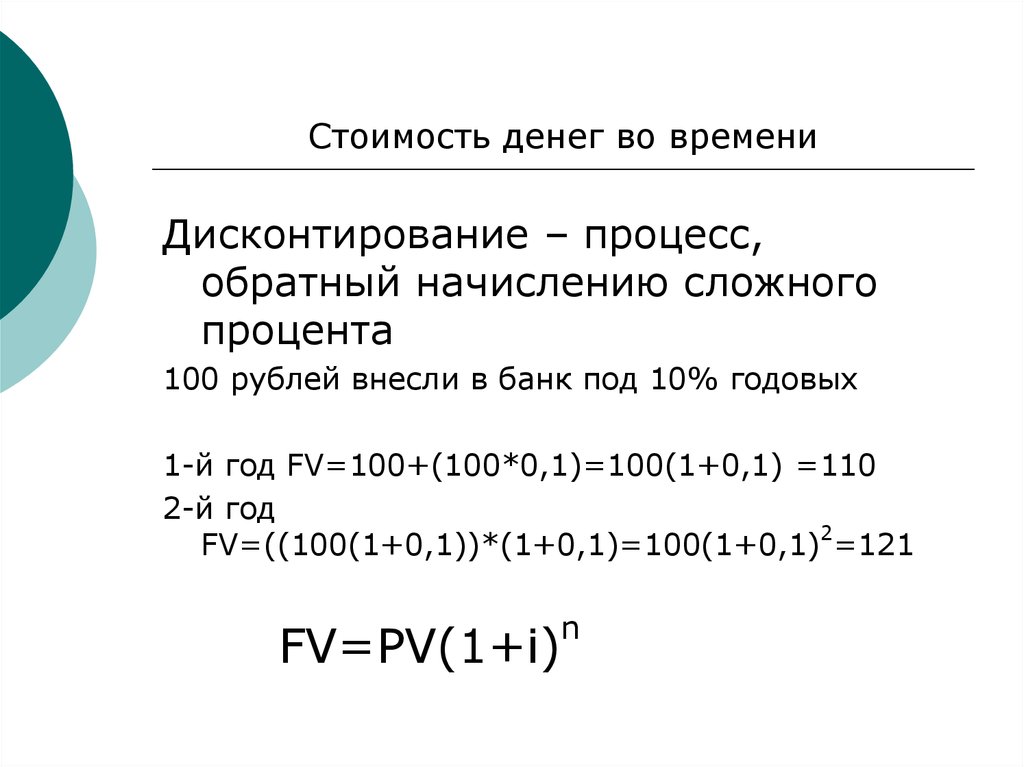 Дисконтирование сложным процентом. Процесс, обратный начислению сложного процента. Стоимость денег во времени сложный процент и дисконтирование.