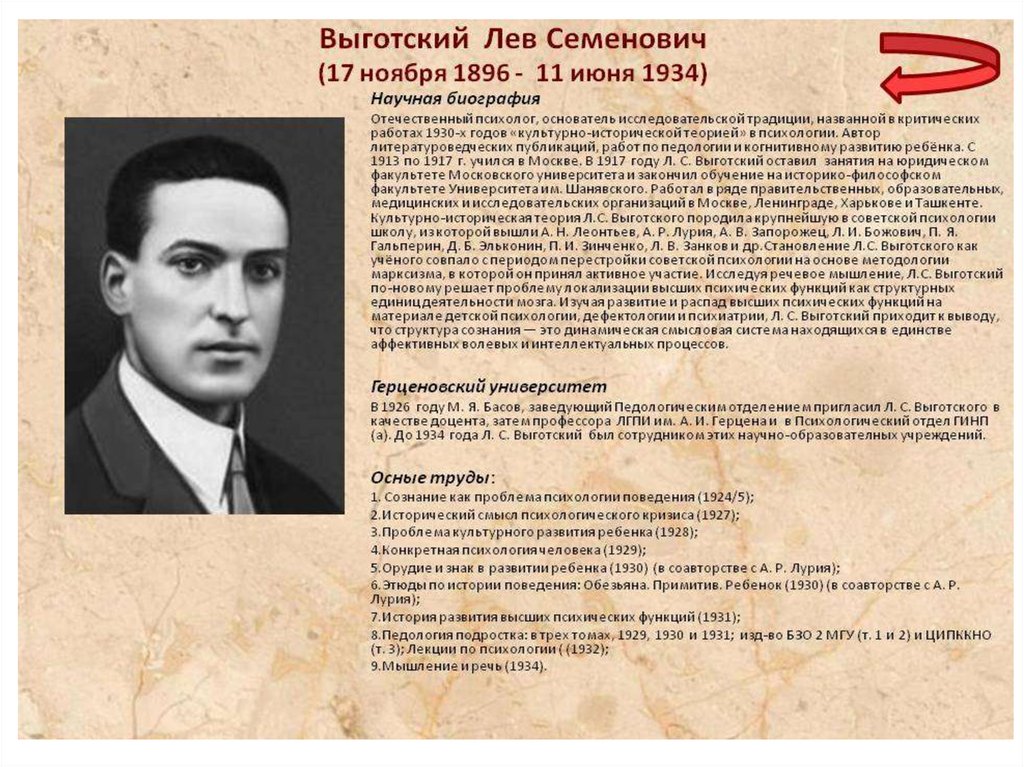 Л н выготский был. Выготский Лев Семенович (1896-1934). Лев Семенович Выготский (17 ноября 1896 – 11 июня 1934). Выготский Лев Семенович портрет. Выготский Лев Семенович вклад в психологию.