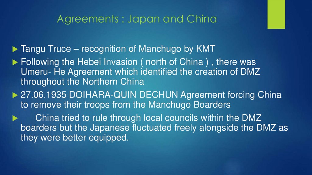Agreements : Japan and China