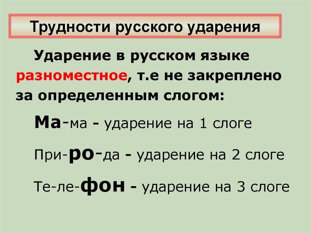 Как правильно определить ударение. Ударение в русском языке. Правила ударения в русском языке. Правило ударение в русском. Разноместность ударения примеры.