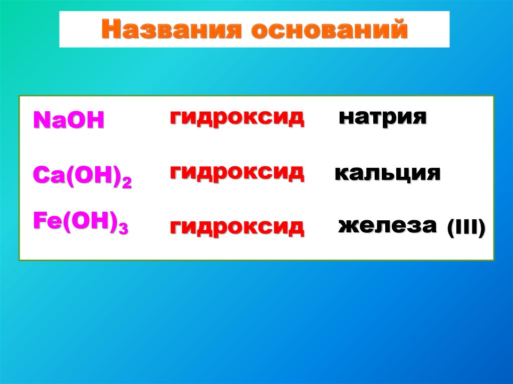 Основанием называют соединение