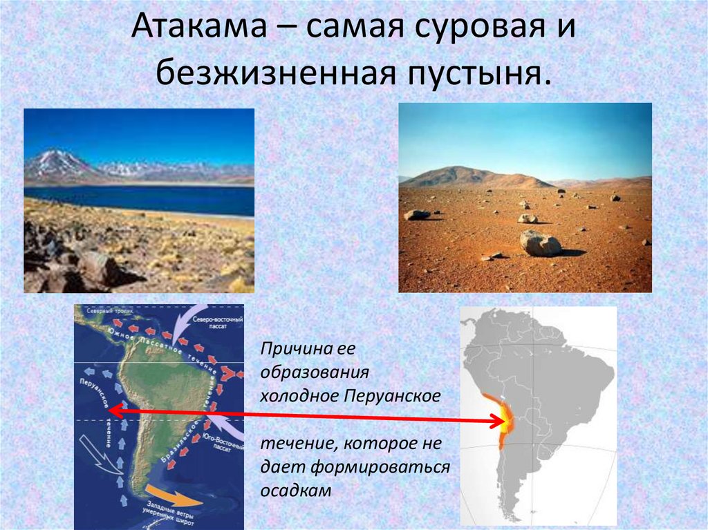 Где находится пустыня атакама. Образование пустыни Атакама схема. Причины образования пустыни Атакама. Образование пустыни Атакама. Причины образования Атакамы.