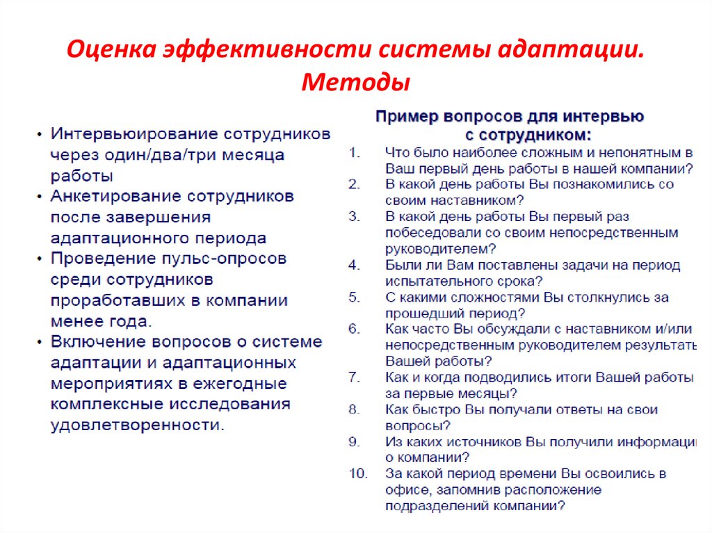 Показатели эффективности адаптации