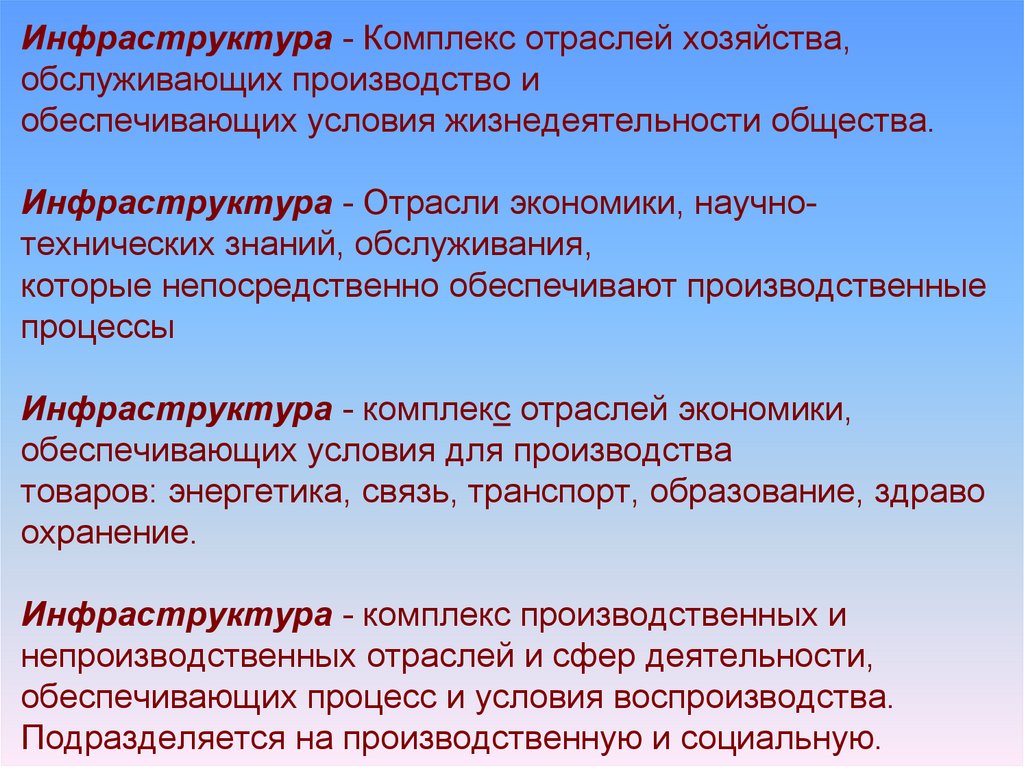 Инфраструктурный комплекс место и значение в хозяйстве