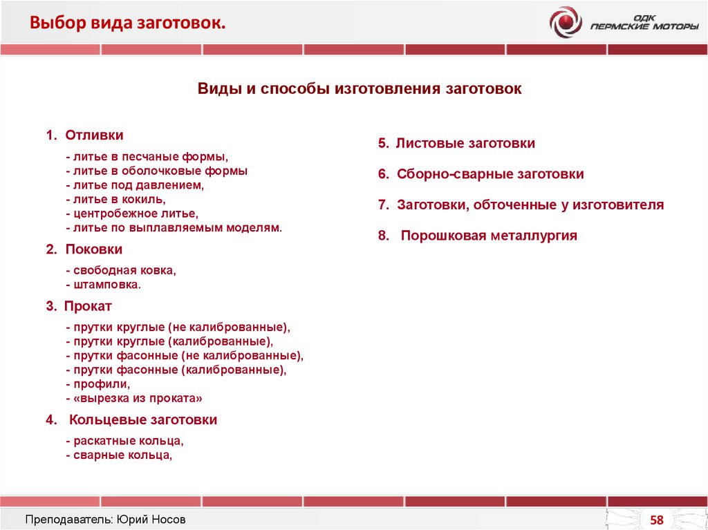 Методы выбора заготовки. Выбор возможных видов и способов изготовления заготовок. Формы заготовок и способы их изготовления. Таблица выбор возможных видов и способов изготовления заготовок.